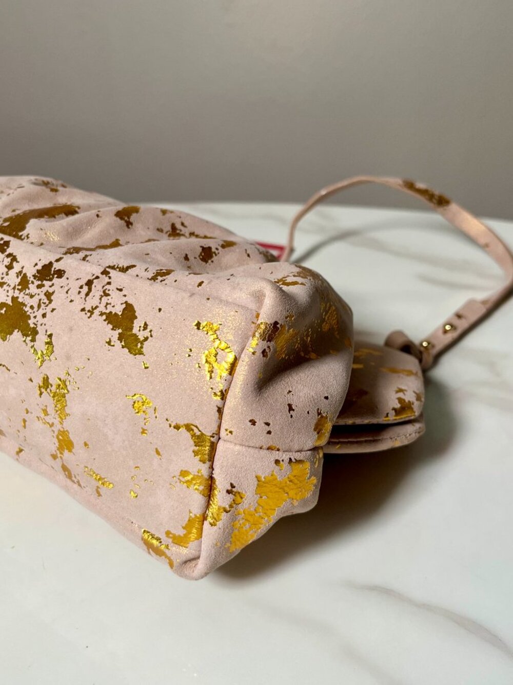 Vince Camuto Amari Taupe Gold Leather Clutch Shoulder Bag NWT - Picture 7 of 12